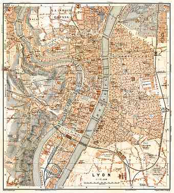 Lyon city map, 1900