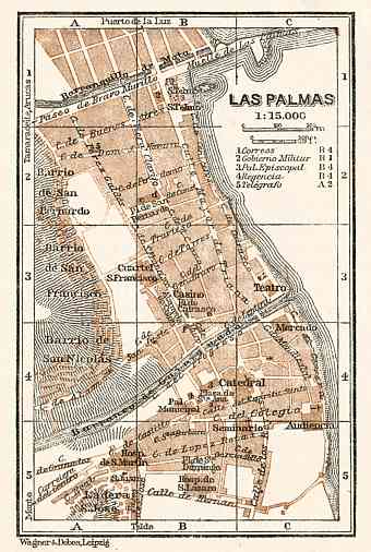 Las Palmas de Gran Canaria, city centre map, 1911