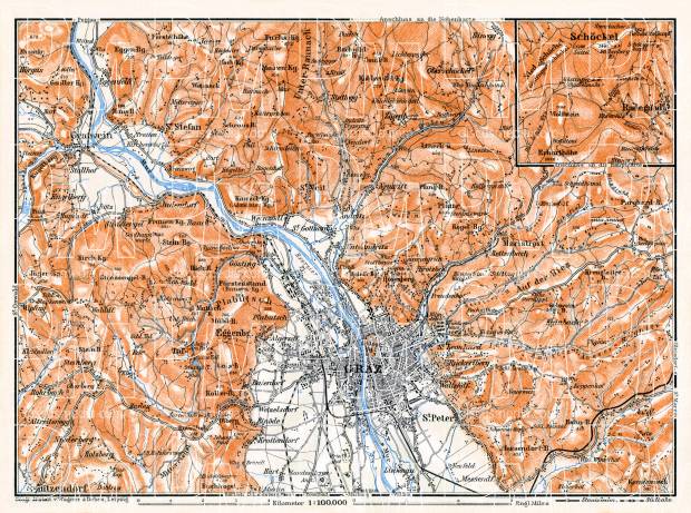 Graz and environs map, 1911. Use the zooming tool to explore in higher level of detail. Obtain as a quality print or high resolution image