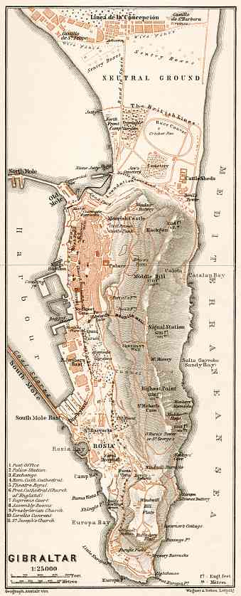 Gibraltar and environs map, 1911