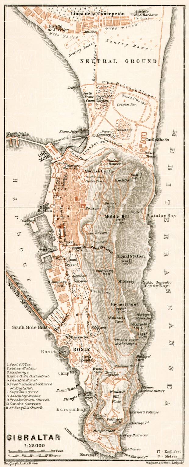 Gibraltar and environs map, 1911. Use the zooming tool to explore in higher level of detail. Obtain as a quality print or high resolution image