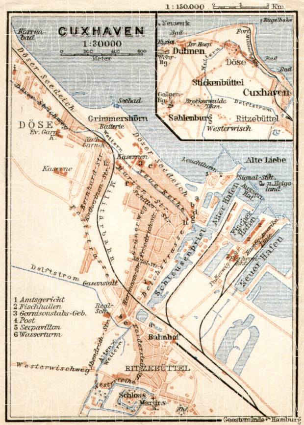 Cuxhaven city map, 1911. Use the zooming tool to explore in higher level of detail. Obtain as a quality print or high resolution image