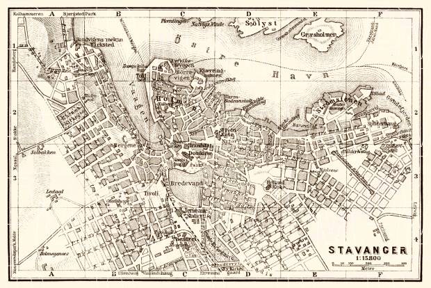 Stavanger city map, 1910. Use the zooming tool to explore in higher level of detail. Obtain as a quality print or high resolution image