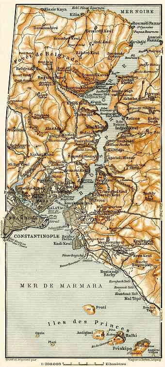 Constantionople (قسطنطينيه, İstanbul) and the Bosphorus map, 1905
