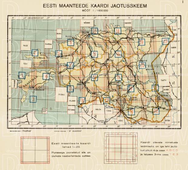 Estonian Road Map Sectional Plane, 1938. Use the zooming tool to explore in higher level of detail. Obtain as a quality print or high resolution image