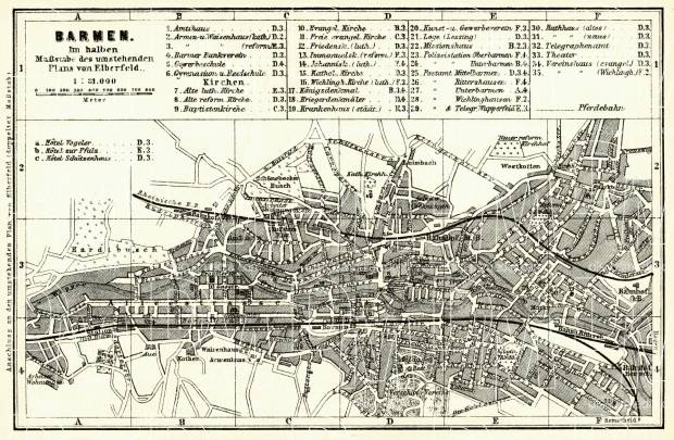 Barmen (now part of Wuppertal) city map, 1887. Use the zooming tool to explore in higher level of detail. Obtain as a quality print or high resolution image