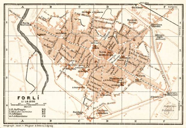 Forlì city map, 1909. Use the zooming tool to explore in higher level of detail. Obtain as a quality print or high resolution image
