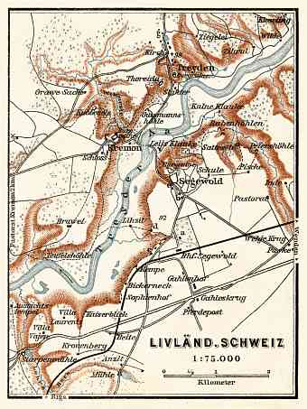 Livonian Switzerland (Sigulda, or Switzerland of Vidzeme) map, 1914