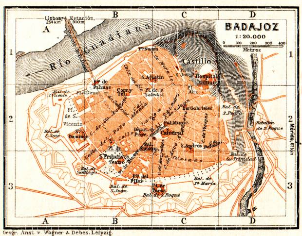 Badajoz city map, 1929. Use the zooming tool to explore in higher level of detail. Obtain as a quality print or high resolution image