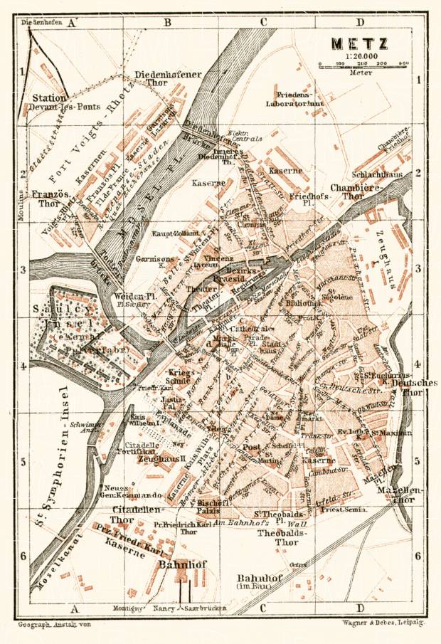 Metz town plan, 1905. Use the zooming tool to explore in higher level of detail. Obtain as a quality print or high resolution image
