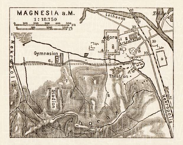 Magnesia on the Maeander, map of the ancient site, 1914. Use the zooming tool to explore in higher level of detail. Obtain as a quality print or high resolution image