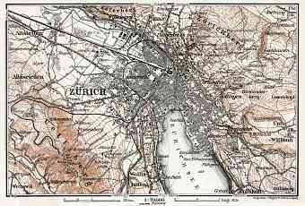 Zürich and environs map, 1909