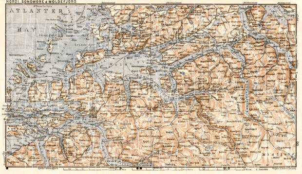 Northern Sondmore and Moldefjord map, 1910. Use the zooming tool to explore in higher level of detail. Obtain as a quality print or high resolution image