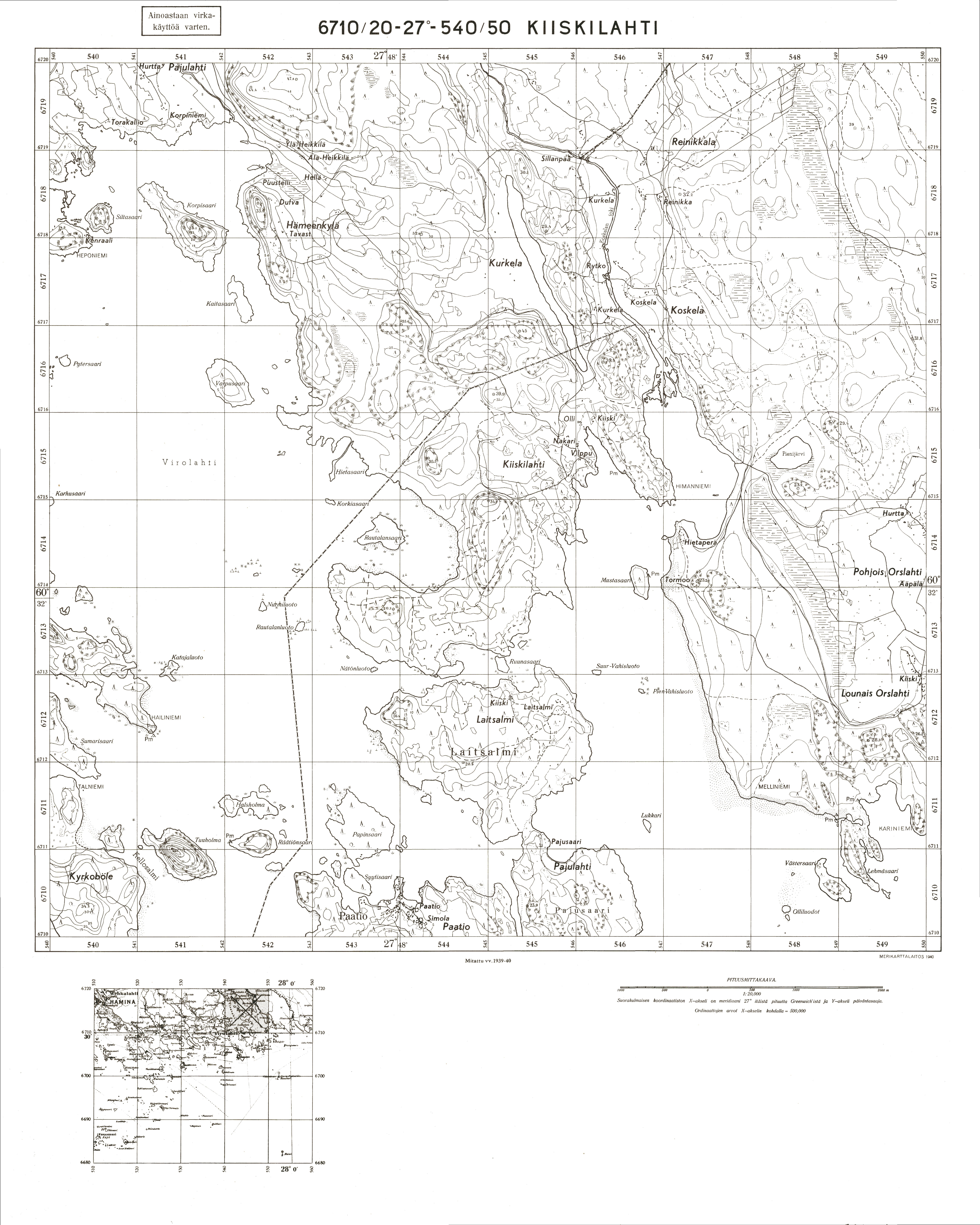 Železnovskij, Peninsula. Kiiskilahti. Topografikartta 304401. Topographic map from 1940. Use the zooming tool to explore in higher level of detail. Obtain as a quality print or high resolution image