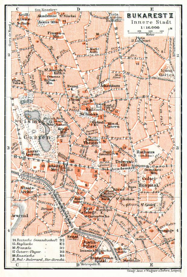 Bucharest (Bucureşti), central part map, 1911. Use the zooming tool to explore in higher level of detail. Obtain as a quality print or high resolution image