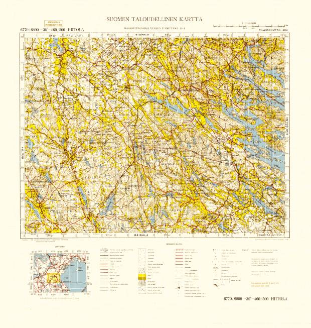 Hiitola. Taloudellinen kartta 4114. Economic map from 1944. Use the zooming tool to explore in higher level of detail. Obtain as a quality print or high resolution image