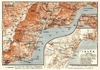 Yalta (Ялта) town plan, with map of the environs, 1914