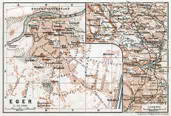 Eger (Cheb), city map. Eger and Franzensbad (Františkovy Lázně) environs, 1910