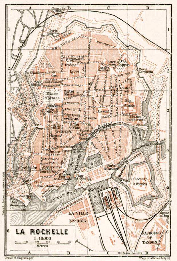La Rochelle city map, 1902. Use the zooming tool to explore in higher level of detail. Obtain as a quality print or high resolution image