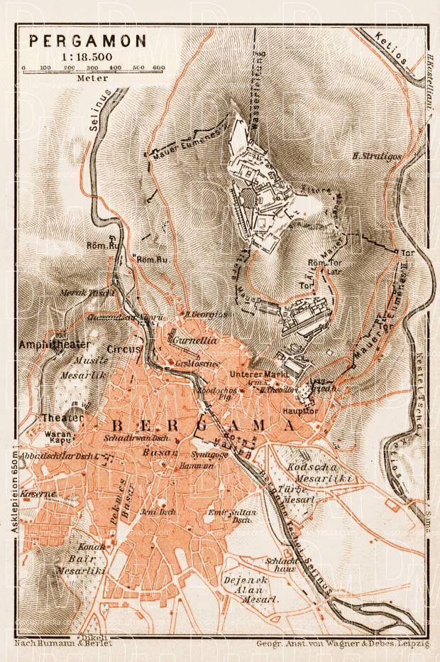 Pergamon (τὸ Πέργαμον, Bergama) town plan, 1914. Use the zooming tool to explore in higher level of detail. Obtain as a quality print or high resolution image