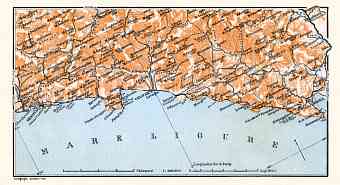 Italian Genoese/Levantian Riviera (Rivière) from Genua to Spezia map, 1908