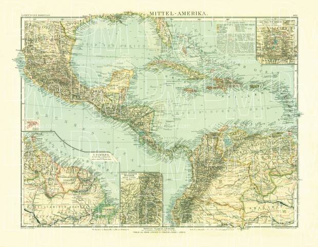 Central America Map, 1905. Use the zooming tool to explore in higher level of detail. Obtain as a quality print or high resolution image