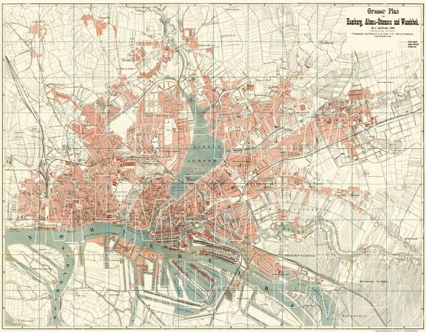 Hamburg, Altona and Wandsbek city map, 1894. Use the zooming tool to explore in higher level of detail. Obtain as a quality print or high resolution image