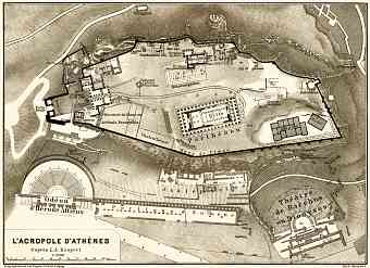 Acropolis in Athens, 1908. Map drawn after Johann August Kaupert