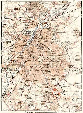 Brussels (Brussel, Bruxelles) and environs map, 1909
