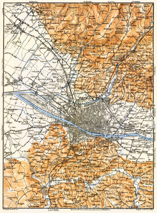 Florence (Firenze) environs map, 1898. Use the zooming tool to explore in higher level of detail. Obtain as a quality print or high resolution image