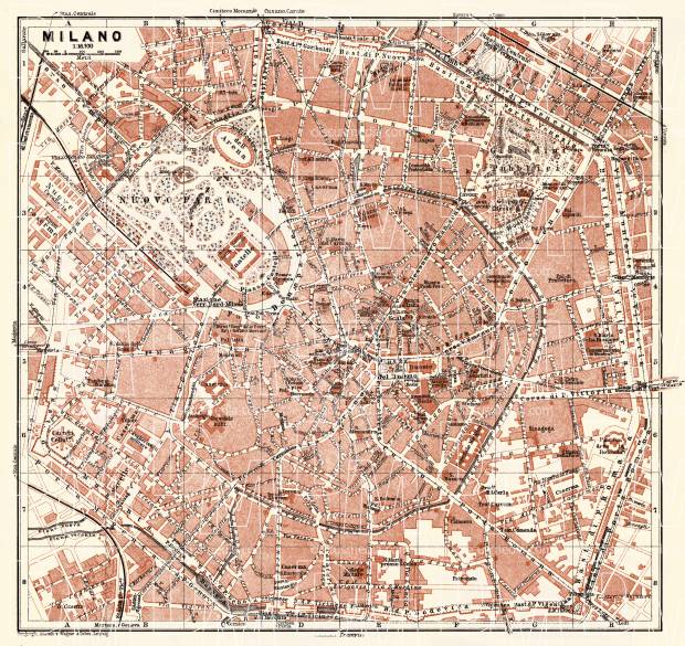 Milan (Milano) city map, 1908. Use the zooming tool to explore in higher level of detail. Obtain as a quality print or high resolution image