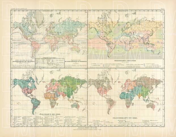 World Temperature, Ocean Currents, Rain, Religions and Population Maps, 1905. Use the zooming tool to explore in higher level of detail. Obtain as a quality print or high resolution image