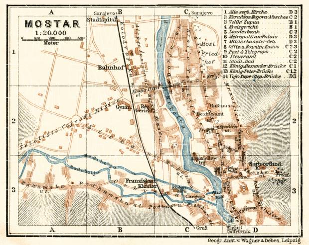 Mostar town plan, 1929. Use the zooming tool to explore in higher level of detail. Obtain as a quality print or high resolution image