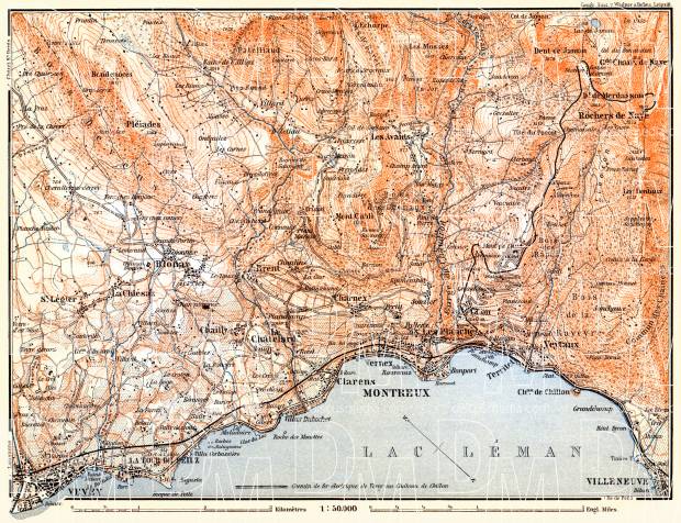 Montreux and Environs, 1897. Use the zooming tool to explore in higher level of detail. Obtain as a quality print or high resolution image