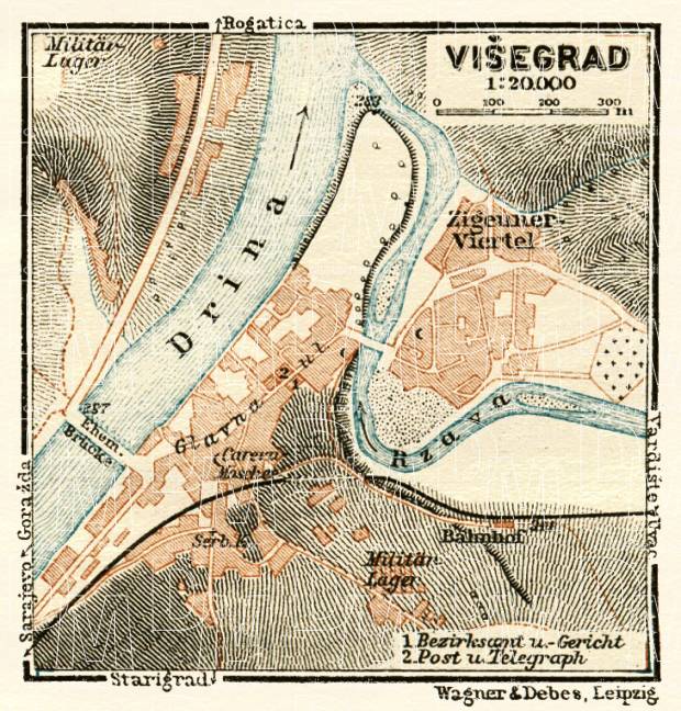 Višegrad city map, 1929. Use the zooming tool to explore in higher level of detail. Obtain as a quality print or high resolution image
