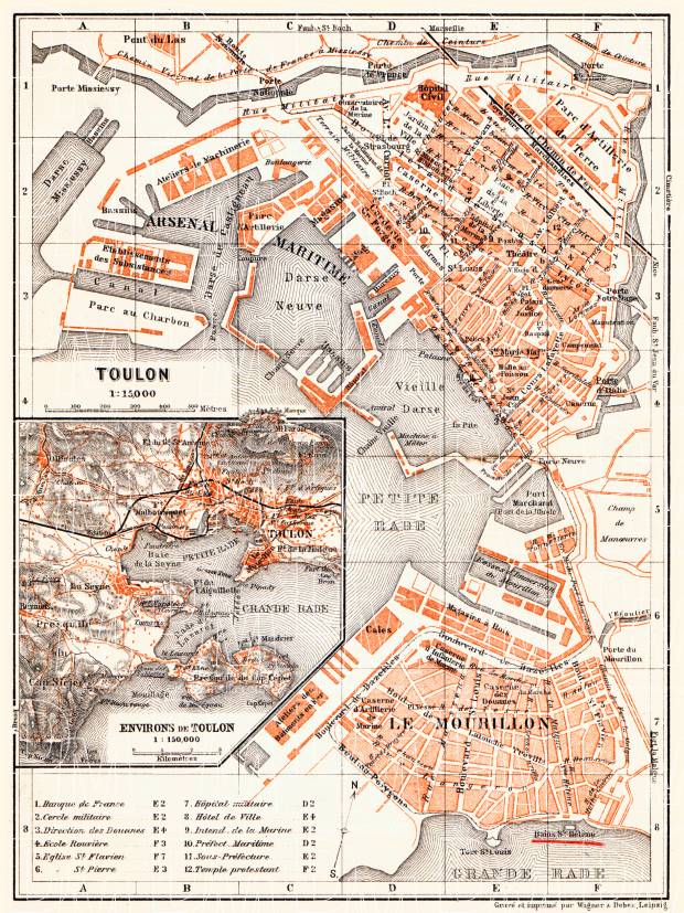 Toulon town plan. Map of the environs of Toulon, 1900. Use the zooming tool to explore in higher level of detail. Obtain as a quality print or high resolution image