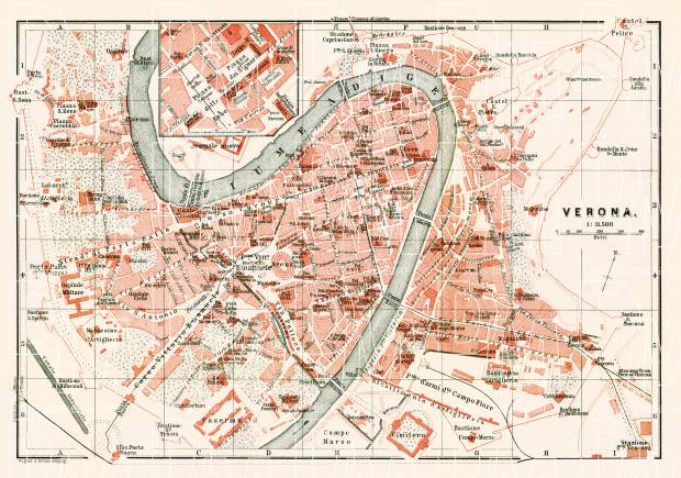 Verona city map, 1913. Use the zooming tool to explore in higher level of detail. Obtain as a quality print or high resolution image