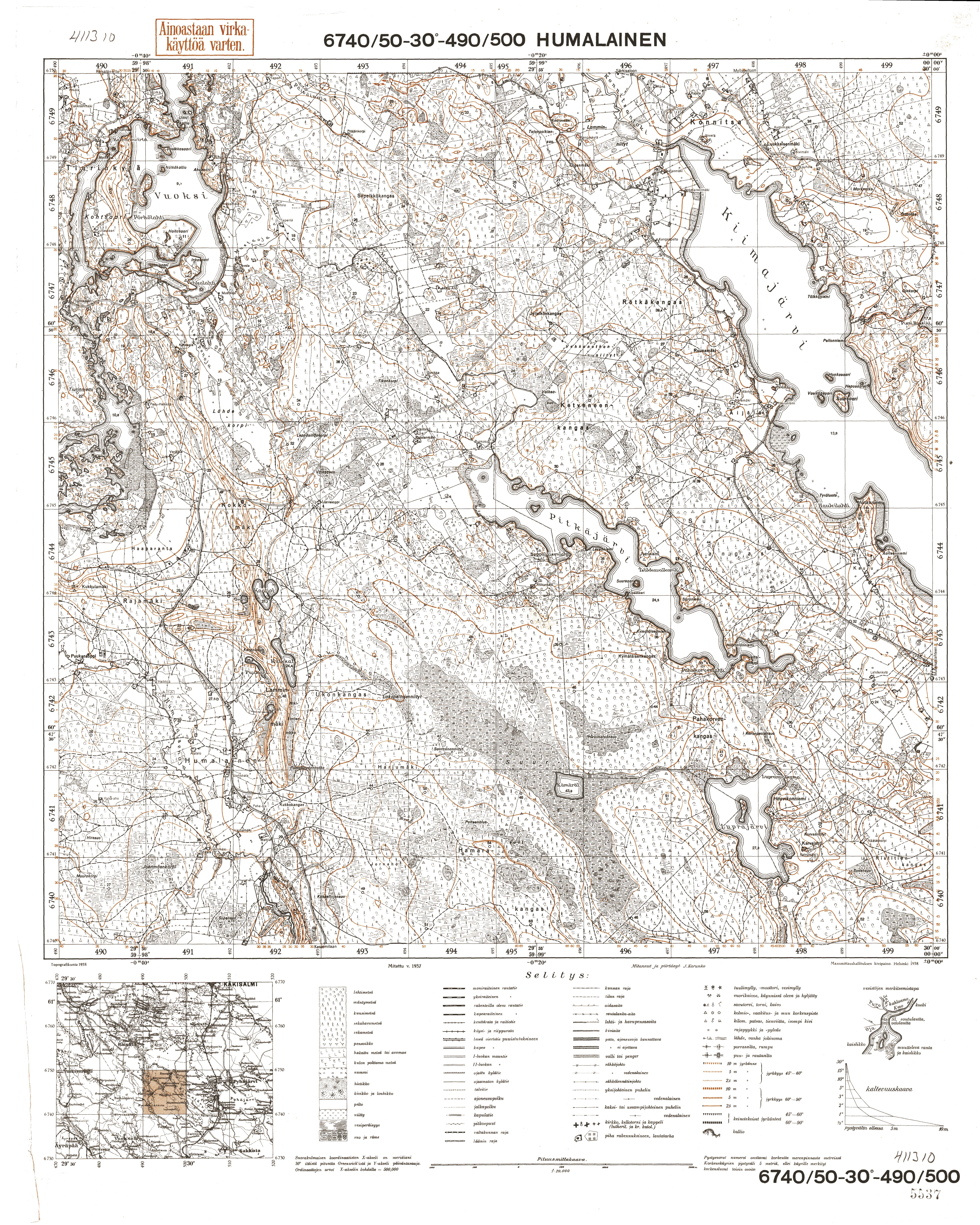 Humalainen. Topografikartta 411310. Topographic map from 1939. Use the zooming tool to explore in higher level of detail. Obtain as a quality print or high resolution image