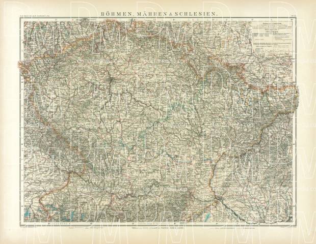 Bohemia, Moravia and Silesia Map, 1905. Use the zooming tool to explore in higher level of detail. Obtain as a quality print or high resolution image