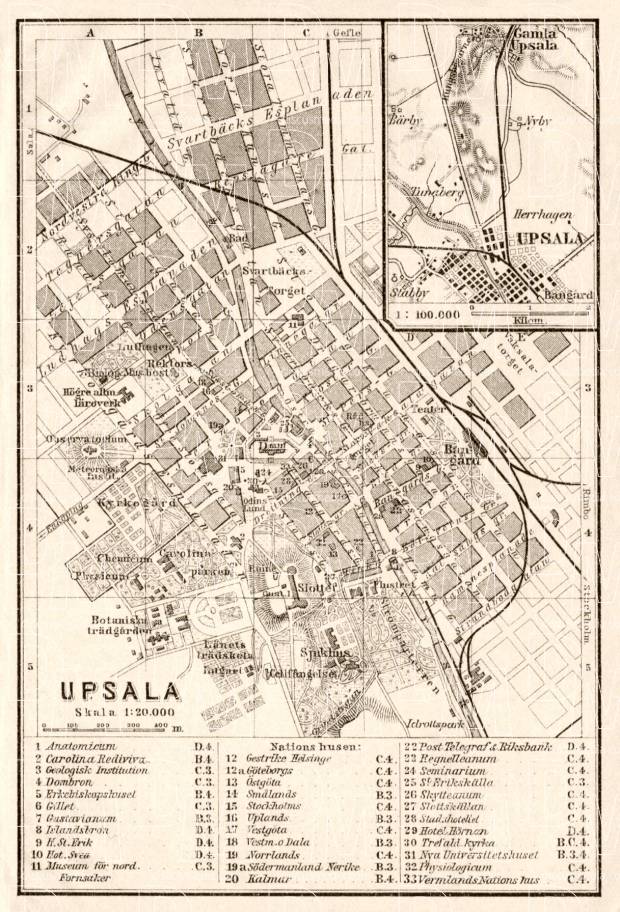 Uppsala (Upsala) city map, 1910. Use the zooming tool to explore in higher level of detail. Obtain as a quality print or high resolution image