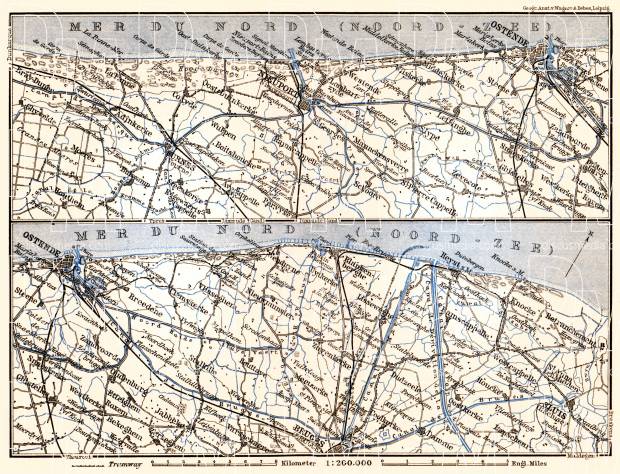 Ostend (Ostende) and environs map, 1904. Use the zooming tool to explore in higher level of detail. Obtain as a quality print or high resolution image