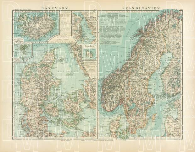 Denmark and Scandinavia Map, 1905. Use the zooming tool to explore in higher level of detail. Obtain as a quality print or high resolution image
