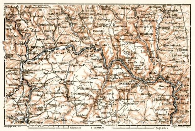 Diekirch, Echternach and their environs map, 1909. Use the zooming tool to explore in higher level of detail. Obtain as a quality print or high resolution image