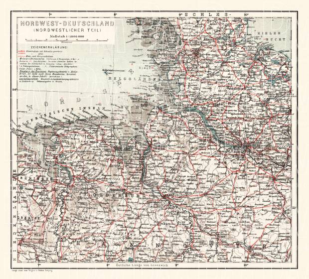 Germany, northwestern provinces of the northern part. General map, 1913. Use the zooming tool to explore in higher level of detail. Obtain as a quality print or high resolution image