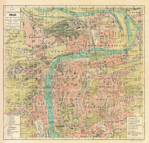 Old Map Of Praha Prague In 1913 Buy Vintage Map Replica Poster Print Or Download Picture