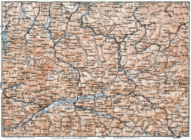Styrian-Austrian Alps from Aussee to Hochschwab region map, 1910. Use the zooming tool to explore in higher level of detail. Obtain as a quality print or high resolution image