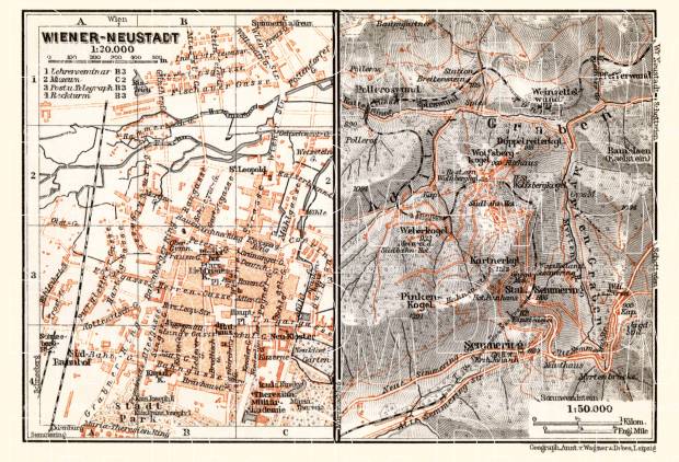 Wiener Neustadt city map, 1910. Use the zooming tool to explore in higher level of detail. Obtain as a quality print or high resolution image