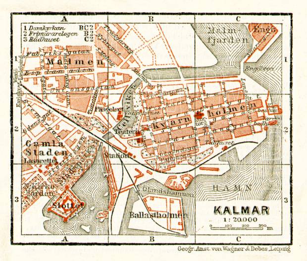 Old map of Kalmar in 1910. Buy vintage map replica poster print or