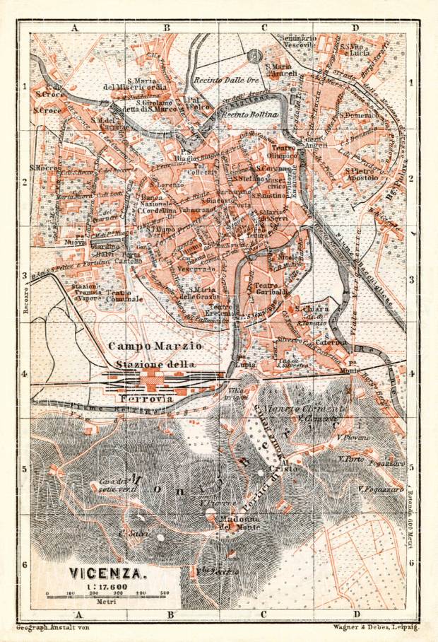 Vicenza city map, 1898. Use the zooming tool to explore in higher level of detail. Obtain as a quality print or high resolution image