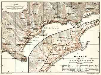 Menton town plan with map of the environs of Menton, 1902